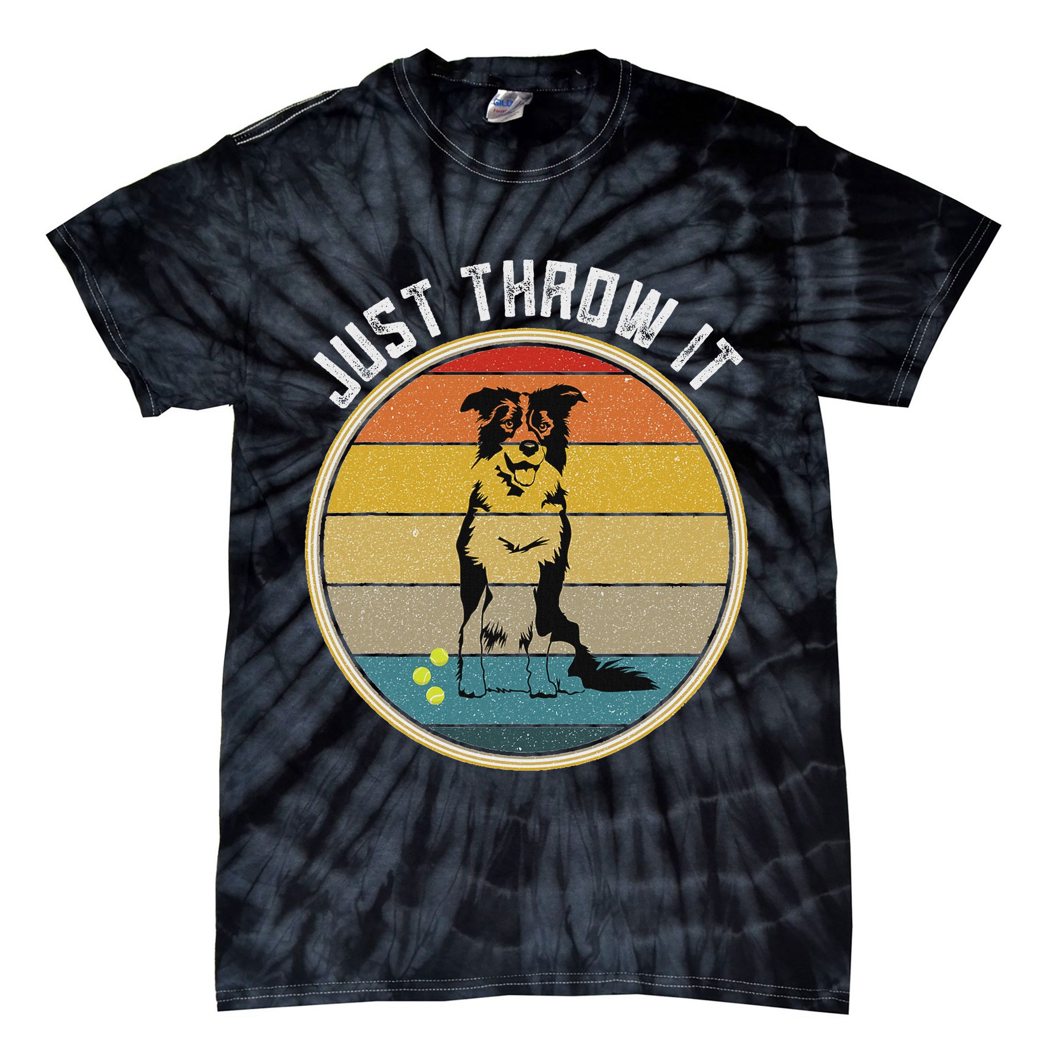 Retro Border Collie Lover Just Throw It Border Collie Mom Tie-Dye T-Shirt