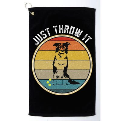 Retro Border Collie Lover Just Throw It Border Collie Mom Golf Towel