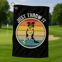 Retro Border Collie Lover Just Throw It Border Collie Mom Golf Towel