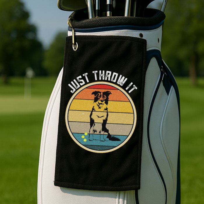 Retro Border Collie Lover Just Throw It Border Collie Mom Golf Towel