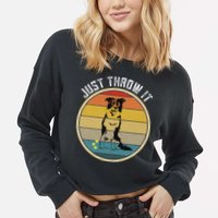 Retro Border Collie Lover Just Throw It Border Collie Mom Cropped Pullover Crew