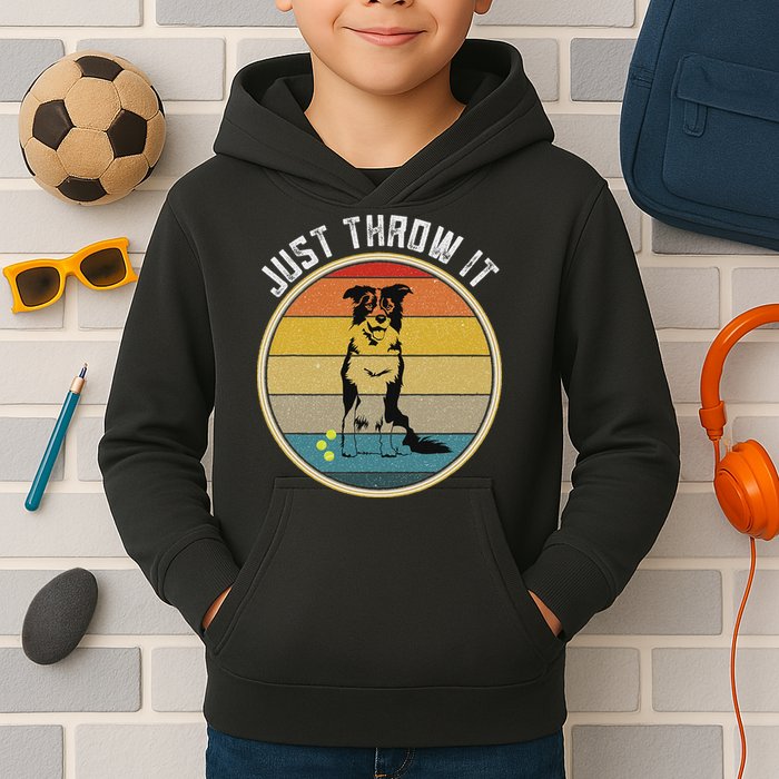 Retro Border Collie Lover Just Throw It Border Collie Mom Kids Hoodie