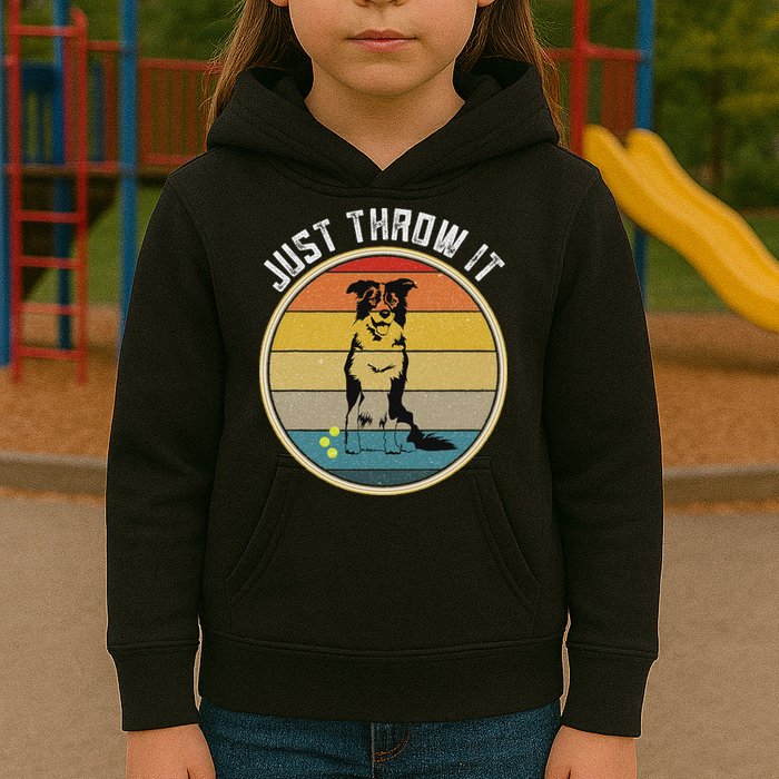 Retro Border Collie Lover Just Throw It Border Collie Mom Kids Hoodie