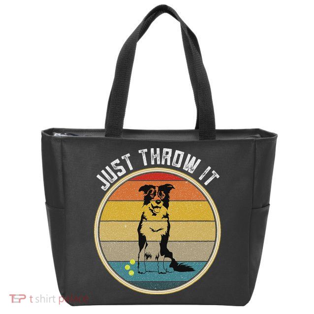 Retro Border Collie Lover Just Throw It Border Collie Mom Zip Tote Bag