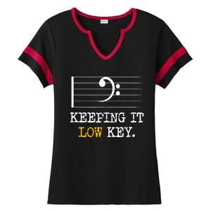 Retro Bass Clef Music Keeping It Low Key Funny Musician Ladies Halftime Notch Neck Tee