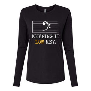 Retro Bass Clef Music Keeping It Low Key Funny Musician Womens Cotton Relaxed Long Sleeve T-Shirt