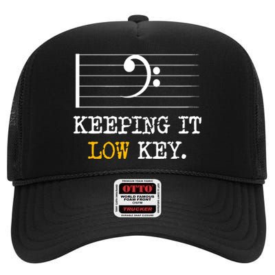 Retro Bass Clef Music Keeping It Low Key Funny Musician High Crown Mesh Back Trucker Hat