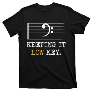 Retro Bass Clef Music Keeping It Low Key Funny Musician T-Shirt