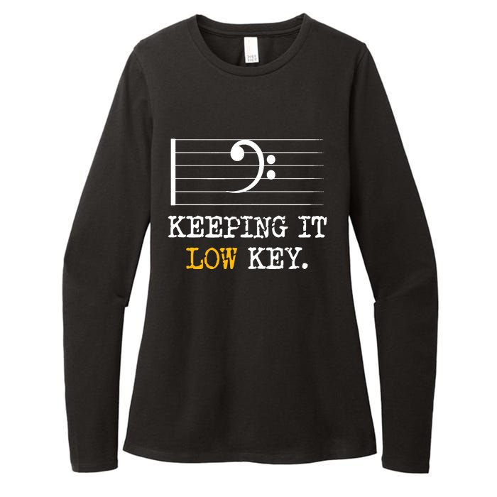 Retro Bass Clef Music Keeping It Low Key Funny Musician Womens CVC Long Sleeve Shirt