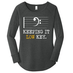 Retro Bass Clef Music Keeping It Low Key Funny Musician Women's Perfect Tri Tunic Long Sleeve Shirt