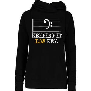 Retro Bass Clef Music Keeping It Low Key Funny Musician Womens Funnel Neck Pullover Hood