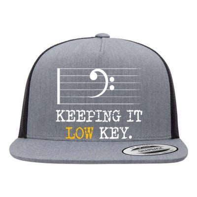 Retro Bass Clef Music Keeping It Low Key Funny Musician Flat Bill Trucker Hat