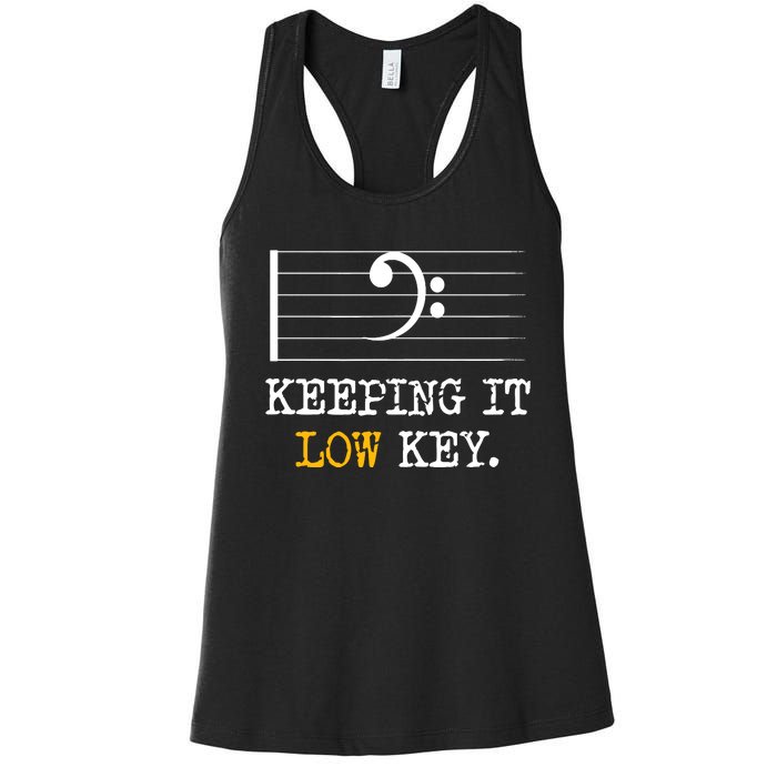 Retro Bass Clef Music Keeping It Low Key Funny Musician Women's Racerback Tank