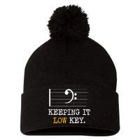 Retro Bass Clef Music Keeping It Low Key Funny Musician Pom Pom 12in Knit Beanie