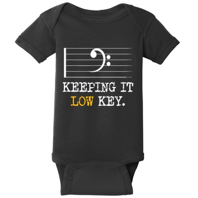 Retro Bass Clef Music Keeping It Low Key Funny Musician Baby Bodysuit