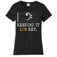 Retro Bass Clef Music Keeping It Low Key Funny Musician Women's T-Shirt