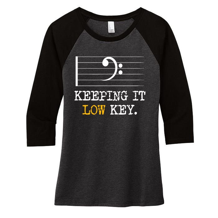 Retro Bass Clef Music Keeping It Low Key Funny Musician Women's Tri-Blend 3/4-Sleeve Raglan Shirt