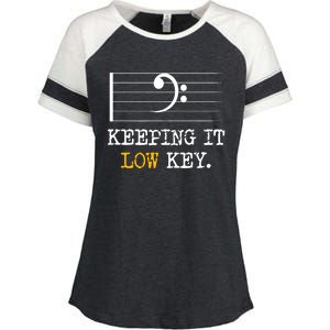 Retro Bass Clef Music Keeping It Low Key Funny Musician Enza Ladies Jersey Colorblock Tee