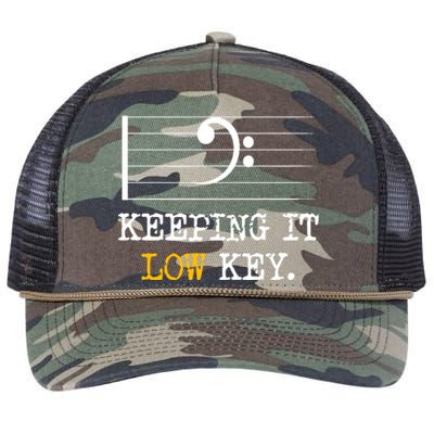 Retro Bass Clef Music Keeping It Low Key Funny Musician Retro Rope Trucker Hat Cap