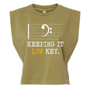 Retro Bass Clef Music Keeping It Low Key Funny Musician Garment-Dyed Women's Muscle Tee