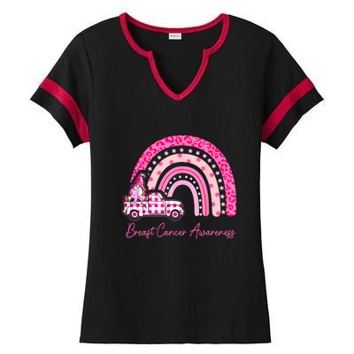 Rainbow Breast Cancer Awareness Pink Gnomes Truck Ladies Halftime Notch Neck Tee