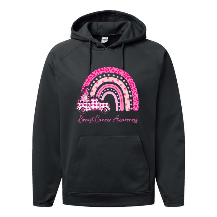 Rainbow Breast Cancer Awareness Pink Gnomes Truck Performance Fleece Hoodie