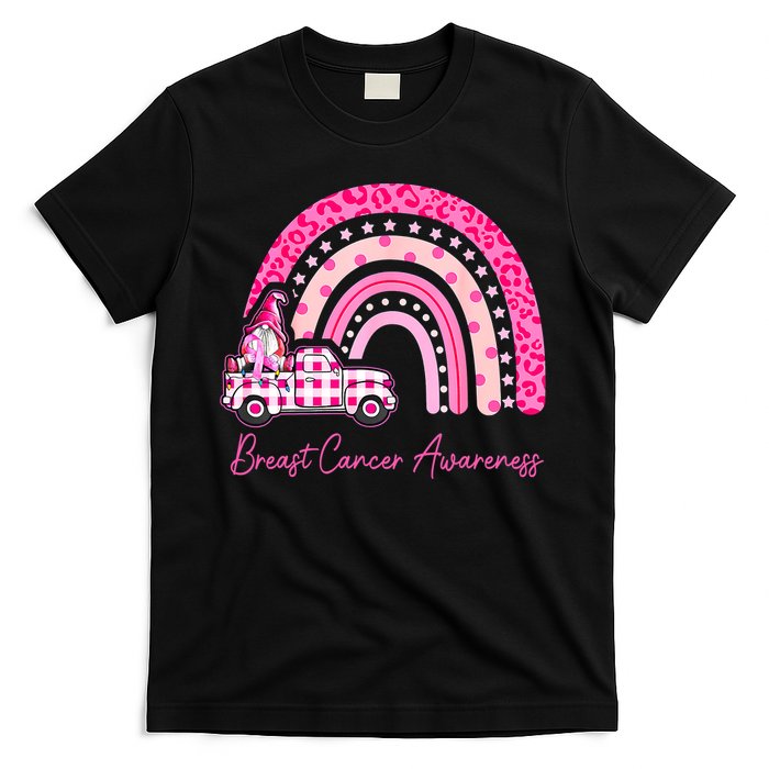 Rainbow Breast Cancer Awareness Pink Gnomes Truck T-Shirt