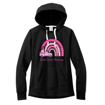 Rainbow Breast Cancer Awareness Pink Gnomes Truck Women's Fleece Hoodie