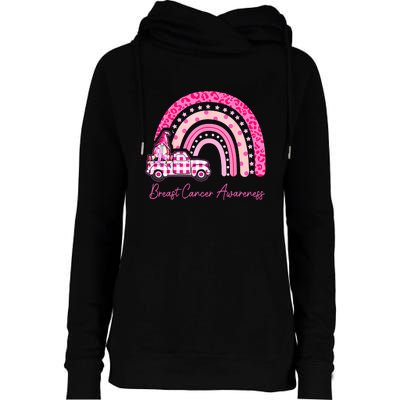 Rainbow Breast Cancer Awareness Pink Gnomes Truck Womens Funnel Neck Pullover Hood