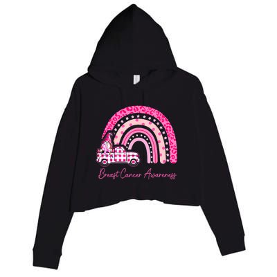 Rainbow Breast Cancer Awareness Pink Gnomes Truck Crop Fleece Hoodie