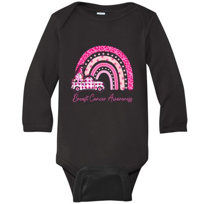 Rainbow Breast Cancer Awareness Pink Gnomes Truck Baby Long Sleeve Bodysuit