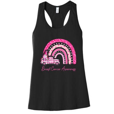 Rainbow Breast Cancer Awareness Pink Gnomes Truck Women's Racerback Tank