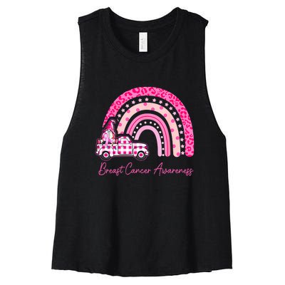 Rainbow Breast Cancer Awareness Pink Gnomes Truck Women's Racerback Cropped Tank