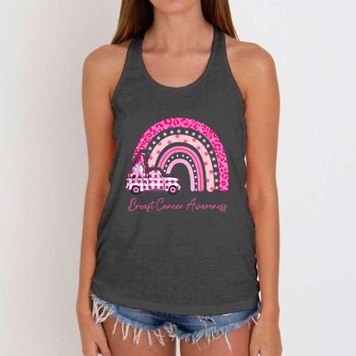 Rainbow Breast Cancer Awareness Pink Gnomes Truck Women's Knotted Racerback Tank