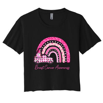 Rainbow Breast Cancer Awareness Pink Gnomes Truck Women's Crop Top Tee