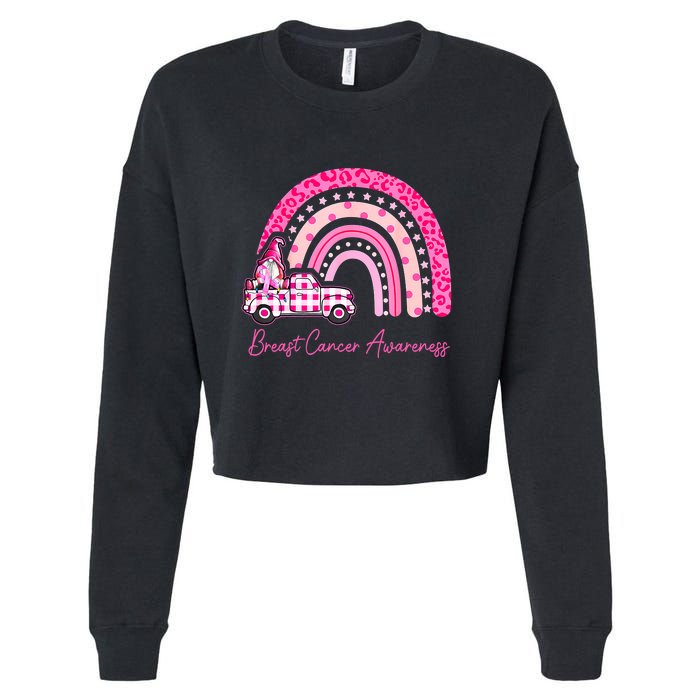 Rainbow Breast Cancer Awareness Pink Gnomes Truck Cropped Pullover Crew