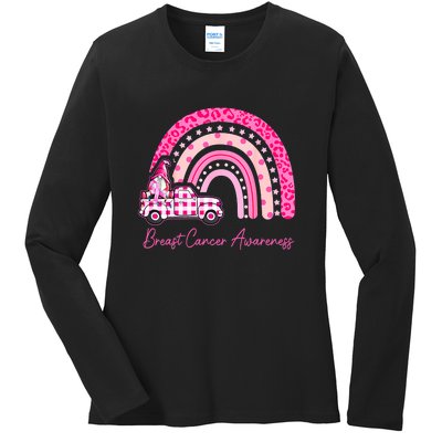 Rainbow Breast Cancer Awareness Pink Gnomes Truck Ladies Long Sleeve Shirt