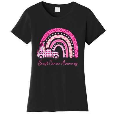 Rainbow Breast Cancer Awareness Pink Gnomes Truck Women's T-Shirt