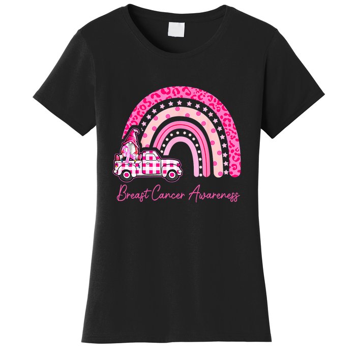 Rainbow Breast Cancer Awareness Pink Gnomes Truck Women's T-Shirt