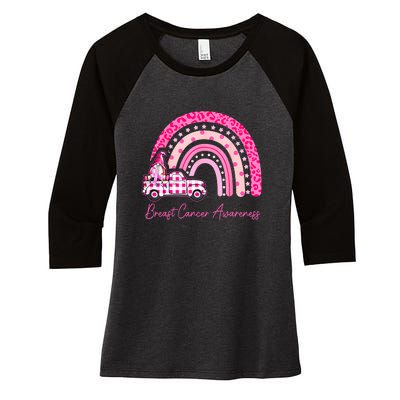 Rainbow Breast Cancer Awareness Pink Gnomes Truck Women's Tri-Blend 3/4-Sleeve Raglan Shirt