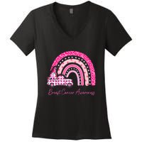 Rainbow Breast Cancer Awareness Pink Gnomes Truck Women's V-Neck T-Shirt