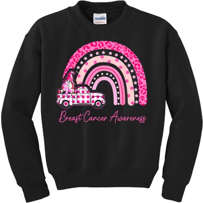 Rainbow Breast Cancer Awareness Pink Gnomes Truck Kids Sweatshirt