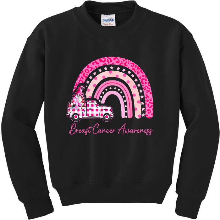 Rainbow Breast Cancer Awareness Pink Gnomes Truck Kids Sweatshirt