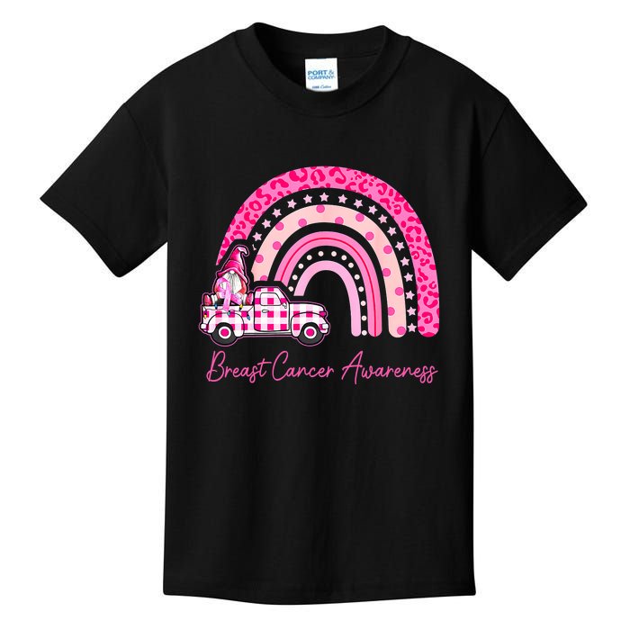 Rainbow Breast Cancer Awareness Pink Gnomes Truck Kids T-Shirt