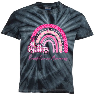 Rainbow Breast Cancer Awareness Pink Gnomes Truck Kids Tie-Dye T-Shirt