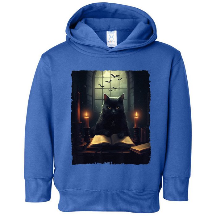 Retro Black Cat Reading Book Vintage Halloween Book Lover Toddler Hoodie