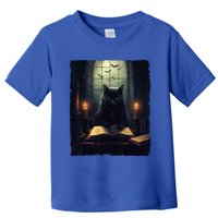 Retro Black Cat Reading Book Vintage Halloween Book Lover Toddler T-Shirt