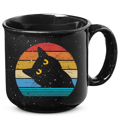 Retro Black Cat Lover Vintage Style Cats Cute Kitty Gift TShirt 15oz Campfire Ceramic Mug