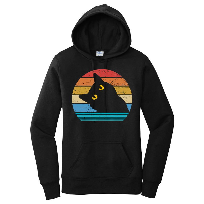 Retro Black Cat Lover Vintage Style Cats Cute Kitty Gift TShirt Women's Pullover Hoodie