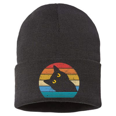 Retro Black Cat Lover Vintage Style Cats Cute Kitty Gift TShirt Sustainable Knit Beanie